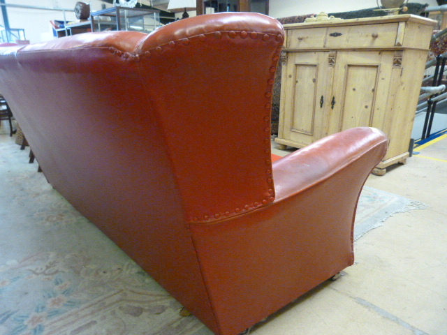 A Red Italian leather sofa with two matching armchairs - Image 2 of 2