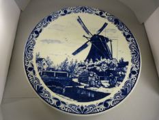 Large (39cm diameter) Blue and White Delfts hanging plate with windmill scene.