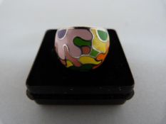 A Silver ring decorated with floral Multi-Coloured enamel measuring 18.2mm across the top Size - N(