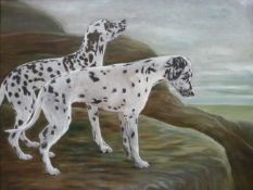 Phillip Sanders oil on Board of two working Dalmations - Signed lower Left P Sanders 72ins x 60ins