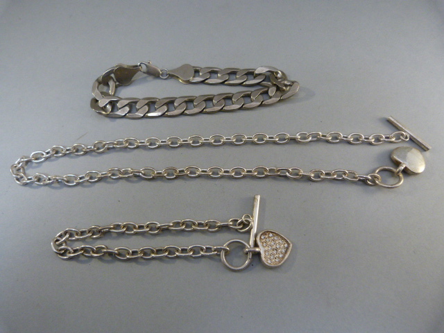 Silver (marked 925) mens bracelet and two silver ladies Alberts. Total weight approx. 90g