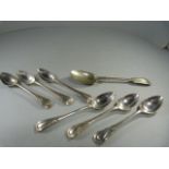 A Set of six silver plated teaspoons and one other