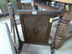 Oak firescreen with barley twist pillars to sides