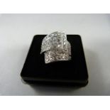 Silver contemporary ring set with pink and white CZ stones. Size L 1/2 UK, 5 3/4 USA