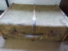 Vintage green wooden bound trunk