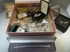 Box of costume and other jewellery including designer pieces by Dior, Monet, Boyd Bond, GG Harris