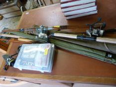 Large quantity of various fishing rods, vintage along with reels and flys