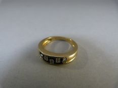 9ct Gold sapphire and diamond (Greek key style) ring, size 0 1/2 UK, 7 1/4 USA