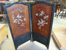 An oriental fire screen with bone decoration in flower and bird design