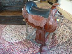 Genuine Argentinian gaucho saddle, leather pommel , embossed stirrup flaps, studded saddle,