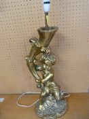 Large Gilt lamp of a cherub