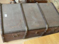 A Large wooden bound travel trunk