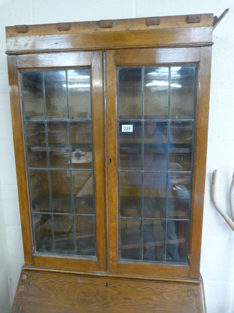 Edwardian inlaid oak bureau bookcase - Image 3 of 3