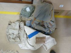 Military kit bag and one other, Riding cap, leather hunting whip and boots etc
