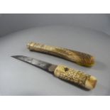 An oriental knife - the scabbard being fully worked ivory, along with the matching handle on the