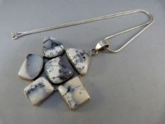 Large silver (925) pendant, approx 68.25mm across, set with six stones of various shapes