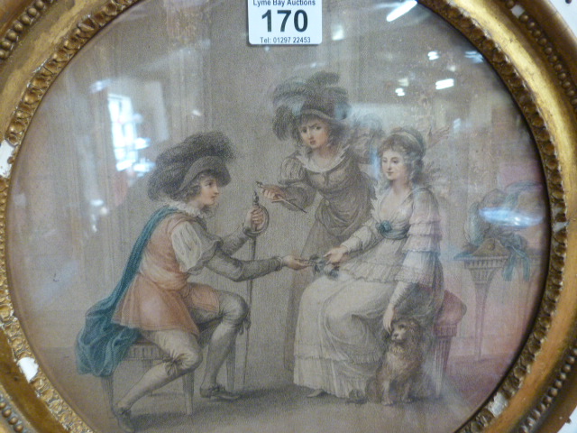 An etching of two Lovers in a Regal manor exchanging a Rose, as another lady watches on with a - Image 2 of 2