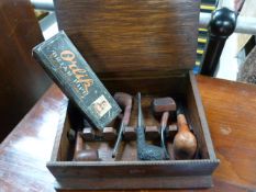 Oak case containing various pipes - 1 boxed