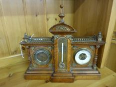 Mantle clock with barometer and clock A/F - Gilt and wooden decorations