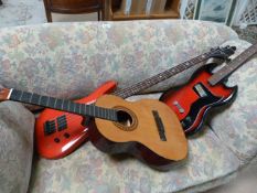 Three various guitars including a a Starforce and a Hohner