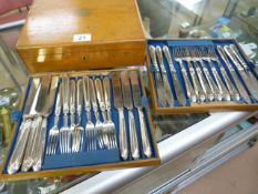 Part canteen of silver handled cutlery in oak case