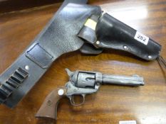 Replica Colt pistol with leather Holster and Bullet belt