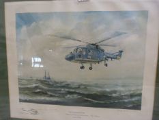 Ltd Edition signed print by David Gibbings of North Sea fisheries Patrol helicopter, signed by the