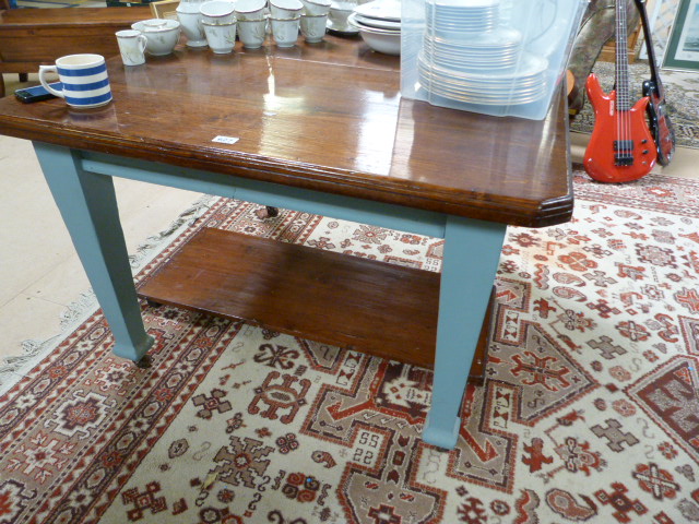 Mahogany square table on painted legs