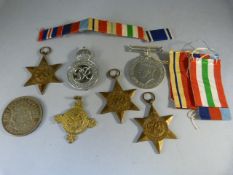 Police service medal, St Johns Ambulance service medal, half crown, Africa star and other service