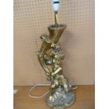 Large Gilt lamp of a cherub