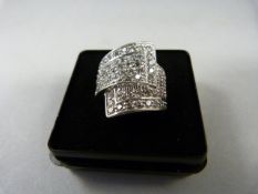 Silver contemporary ring set with pink and white CZ stones. Size L 1/2 UK, 5 3/4 USA