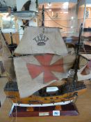 Model ship of the 'Santa Maria Carabela 1492' on plinth