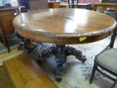 Oak extending table (table top a later edition) - Single pedestal with four scroll arms