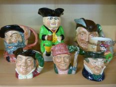 Royal Doulton Toby Jug 'Robin Hood, Falstaff, The Lumberjack, Mein Host' one other and a Beswick
