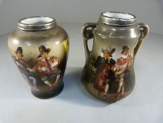 Two pieces of miniature Royal Bayreuth china with silver topped rims