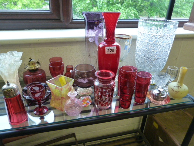 Coloured glassware to include cranberry glass and other pieces etc