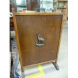 Mahogany fire screen with metal figure of a deer to front