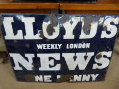 Lloyds Weekly London News - Enamelled sign