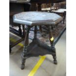 Oak tripod table with carved top