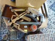 Quantity of handmade wooden items - to include two Edwardian serving Trays and a Silverplated
