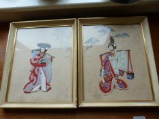 Pair of framed Japanese silk pictures