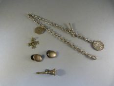 Hallmarked silver pendant, pair of silver cufflinks and a hallmarked Silver Albert chain (weight