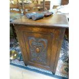 Oak pot cupboard with carving to front panel