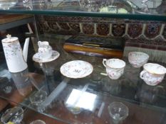 T Goode and co Copelands coffee set for two (Damage to pot lid), plus a Lacquered cigarette box