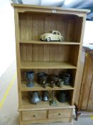 Tall oak bookcase with two drawers