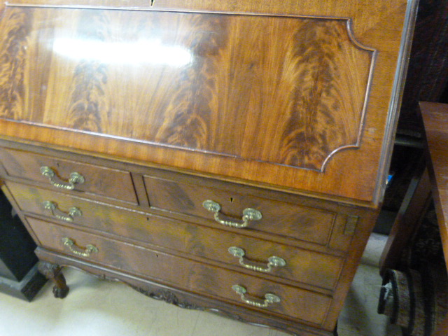 Mahogany bureau on cabriole lions feet with four drawers - Image 3 of 4