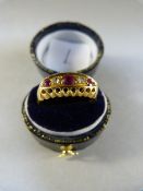 18ct (Chester 1920) Gold Ruby and Diamond 5 stone boat shaped ring - centre Ruby approx3.85mm in