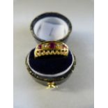 18ct (Chester 1920) Gold Ruby and Diamond 5 stone boat shaped ring - centre Ruby approx3.85mm in