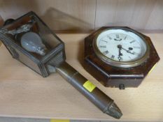Carriage converted lamp and a small octagonal wall clock A/F