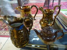 Sunderland copper lustre victorian pieces and a Doulton Lambeth teapot